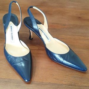 Manolo Blahnik Navy Blue Slingback Pumps